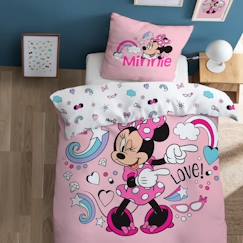 Linge de maison et décoration-Parure de lit imprimée 100% coton, DISNEY HOME MINNIE WINK 140x200 cm