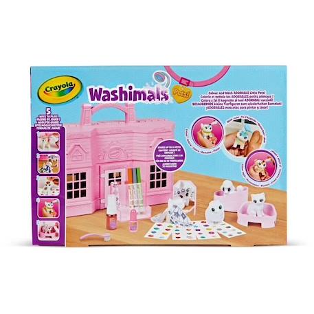 Coffret Super Salon Washimals - CRAYOLA - 5 animaux miniatures - Accessoires lavables à l'eau ROSE 3 - vertbaudet enfant 