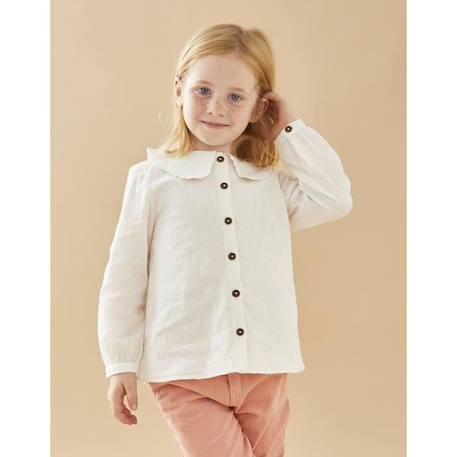 Blouse en popeline ajourée manches longues BLANC 1 - vertbaudet enfant 