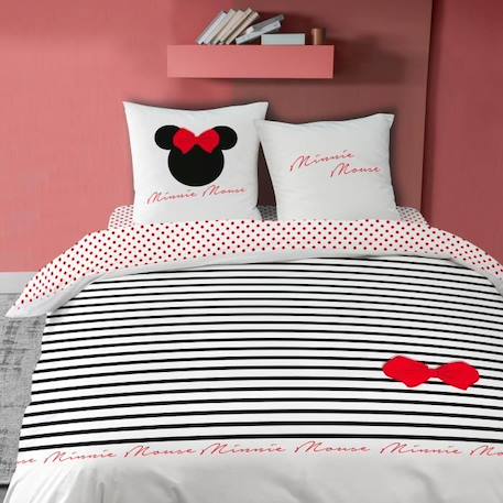 Parure de lit imprimée 100% coton, DISNEY MINNIE STRIPES. Taille : 240x220 cm BLANC 1 - vertbaudet enfant 