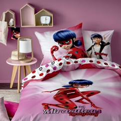 Linge de maison et décoration-Parure de lit imprimée 100% coton, MIRACULOUS LADYBUG SPACE. Taille : 140x200 cm