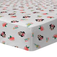 -Drap-housse imprimé 100% coton, DISNEY HOME MINNIE FLOWER 90x190 cm - Bonnet 30cm