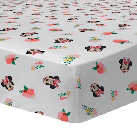 Drap-housse imprimé 100% coton, DISNEY HOME MINNIE FLOWER 90x190 cm - Bonnet 30cm BLANC 1 - vertbaudet enfant 