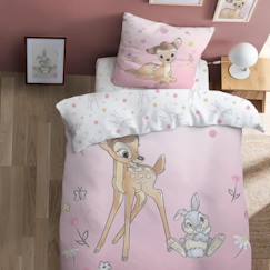 Linge de maison et décoration-Parure de lit imprimée 100% coton, DISNEY HOME BAMBI FLOWERS 135x200+80x80cm