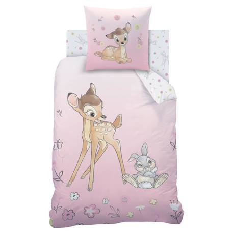 Parure de lit imprimée 100% coton, DISNEY HOME BAMBI FLOWERS 135x200+80x80cm ROSE 2 - vertbaudet enfant 