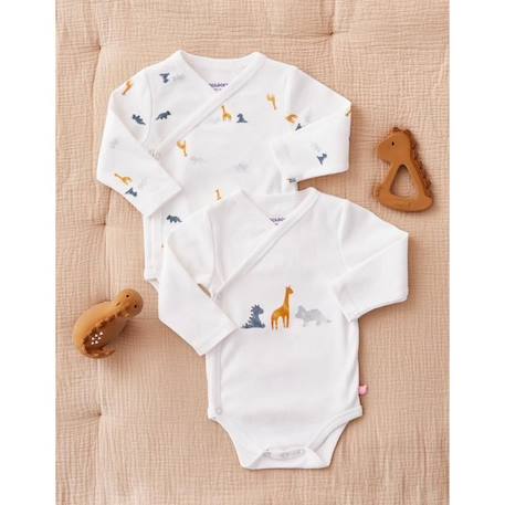 Set de 2 bodies croisés manches longues imprimé dino BLANC 1 - vertbaudet enfant 