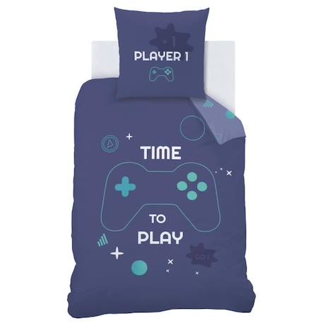 Parure de lit imprimée 100% coton, GAMER 140x200 cm BLEU 2 - vertbaudet enfant 