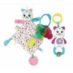 Clementoni - Coffret de naissance Chat - Rose - Doudou + hochet + clés en plastique souple à mordiller  - vertbaudet enfant