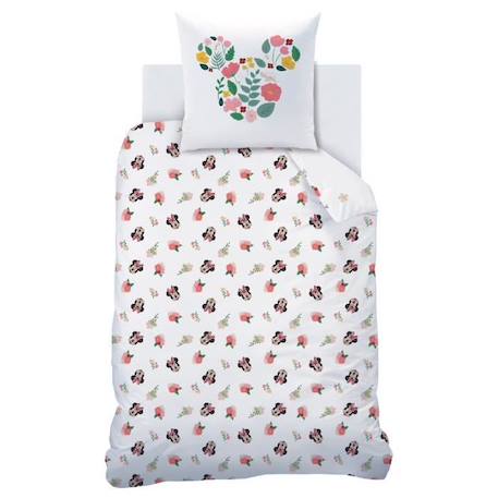 Parure de lit imprimée 100% coton, DISNEY HOME MINNIE FLOWER 140x200+63x63cm BLANC 2 - vertbaudet enfant 