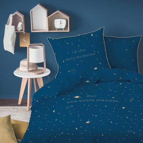 Housse de couette et taie d'oreiller bleu nuit imprimé en coton, MATT & ROSE - STARGAZE. Taille : 140x200 cm BLEU 1 - vertbaudet enfant 