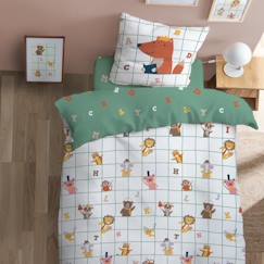 Parure de lit enfant Safari - imprimé fantaisie - 100% coton - Taille:  140x200 cm - couleur : Blanc
