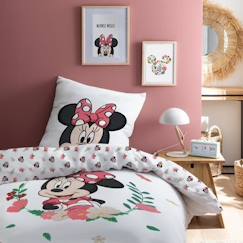 Parure de lit imprimée 100% coton, DISNEY HOME MINNIE FLOWER 140x200+63x63cm  - vertbaudet enfant