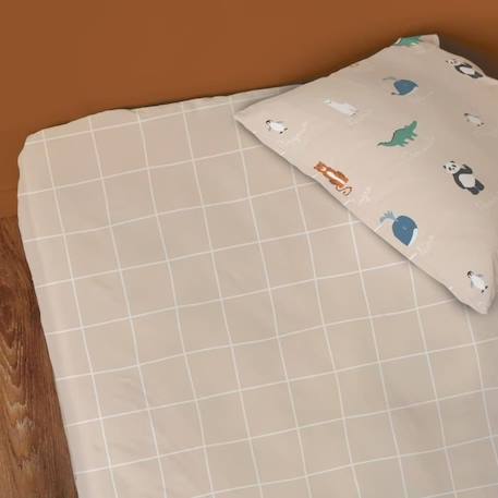 Drap-housse imprimé en coton, ANIMAUX DU MONDE. Taille : 90x190 cm BEIGE 1 - vertbaudet enfant 