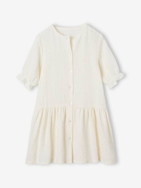 Robe boutonnée en gaze de coton bleu grisé+écru+rouge 6 - vertbaudet enfant 