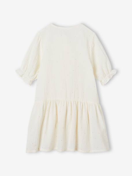 Robe boutonnée en gaze de coton bleu grisé+écru+rouge 7 - vertbaudet enfant 