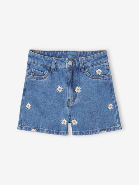 Short en jean brodé fleurs fille stone 2 - vertbaudet enfant 