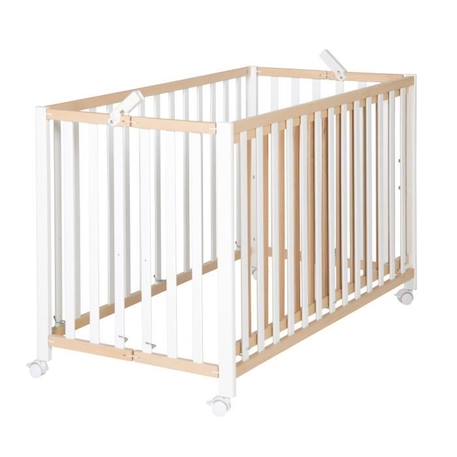 ROBA Lit Bébé Pliant 60x120 cm en Bois Massif - Fold Up - Hauteur Réglable - Roulettes à Freins - Bicolore BEIGE 1 - vertbaudet enfant 