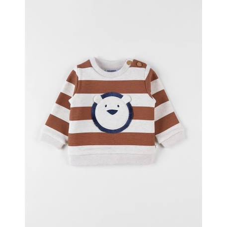 Pull en Sweatoloudoux® rayé patch lion MARRON 1 - vertbaudet enfant 