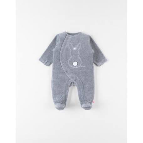 Pyjama 1 pièce broderie lapin en velours GRIS 1 - vertbaudet enfant 