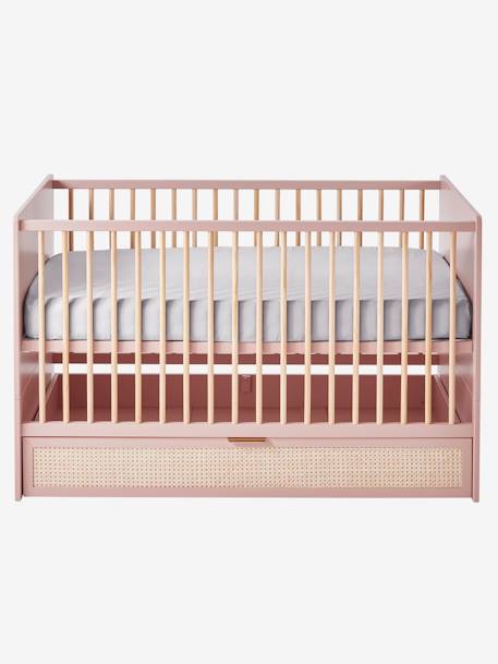 Lit bébé évolutif cannage avec tiroir de rangement LIGNE POESIE rose nude 1 - vertbaudet enfant 