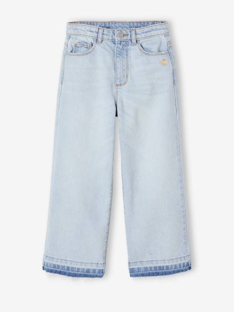 Jean large fille bas effiloché bleu ciel+bleu jean+denim bleached+denim gris+stone 1 - vertbaudet enfant 