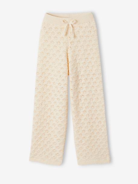 Pantalon large en maille ajourée fille écru 3 - vertbaudet enfant 