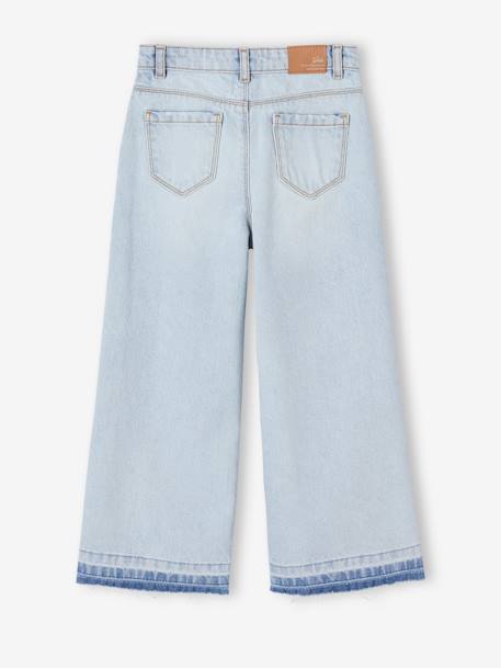 Jean large fille bas effiloché bleu ciel+bleu jean+denim bleached+denim gris+stone 2 - vertbaudet enfant 