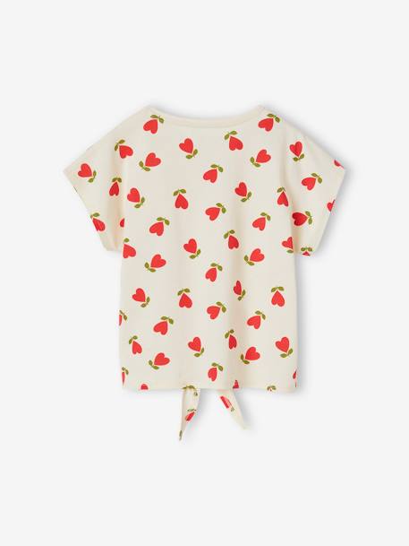 T-shirt imprimé fille avec noeud fantaisie écru+kaki+marine+rose mauve imprimé+vanille+vert 23 - vertbaudet enfant 