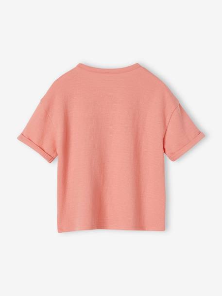 Tee-shirt maille reliéfée imprimé fille corail+jaune pastel 2 - vertbaudet enfant 