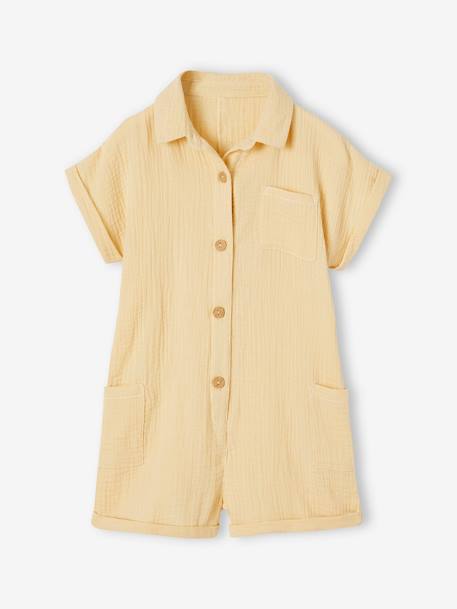 Combishort en gaze de coton fille jaune pastel+pivoine 1 - vertbaudet enfant 