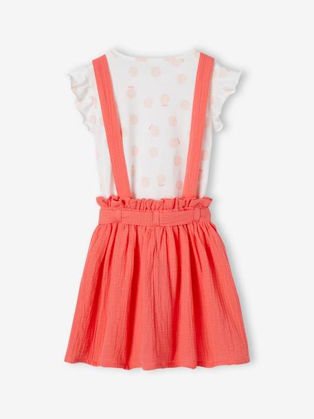 Ensemble fille t-shirt à volants et jupe à bretelles en gaze de coton corail+lilas+vert sauge 3 - vertbaudet enfant 