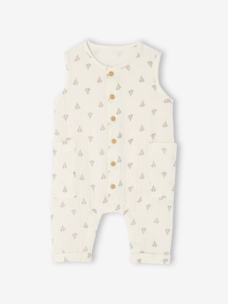 Combinaison en gaze de coton naissance BEIGE CLAIR IMPRIME+cappuccino+écru 1 - vertbaudet enfant 