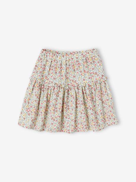 Jupe à fleurs en gaze de coton fille blanc imprimé+écru 4 - vertbaudet enfant 