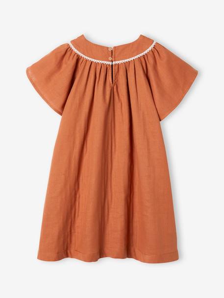 Robe brodée matière effet lin fille caramel 2 - vertbaudet enfant 