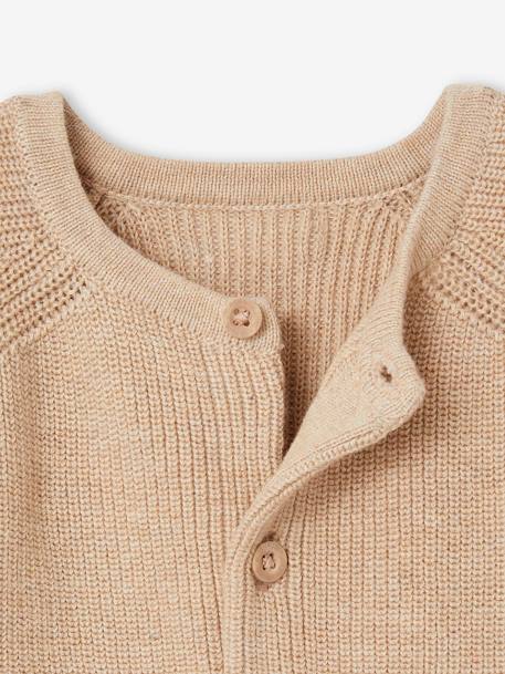 Ensemble 3 pièces en tricot : cardigan, pantalon et chaussons naissance beige chiné 4 - vertbaudet enfant 