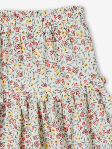 Jupe à fleurs en gaze de coton fille blanc imprimé+écru 6 - vertbaudet enfant 