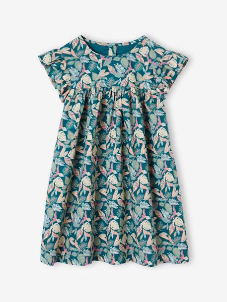 Robe imprimée fille manches courtes à volants écru+rose pâle+vert sapin 8 - vertbaudet enfant 