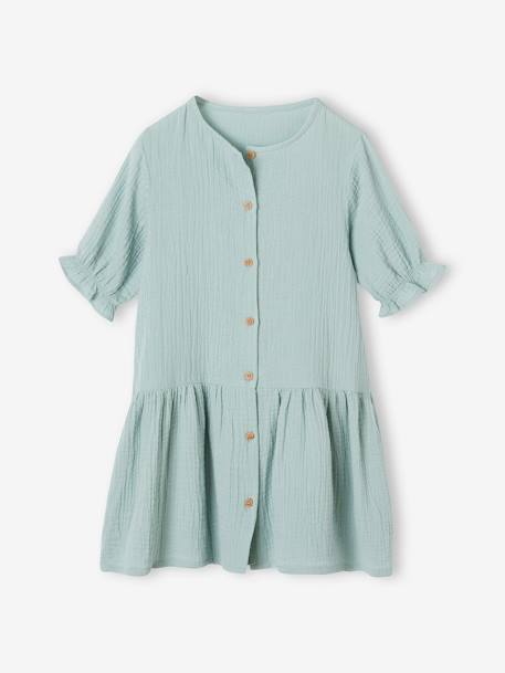 Robe boutonnée en gaze de coton bleu grisé+écru+rouge 1 - vertbaudet enfant 