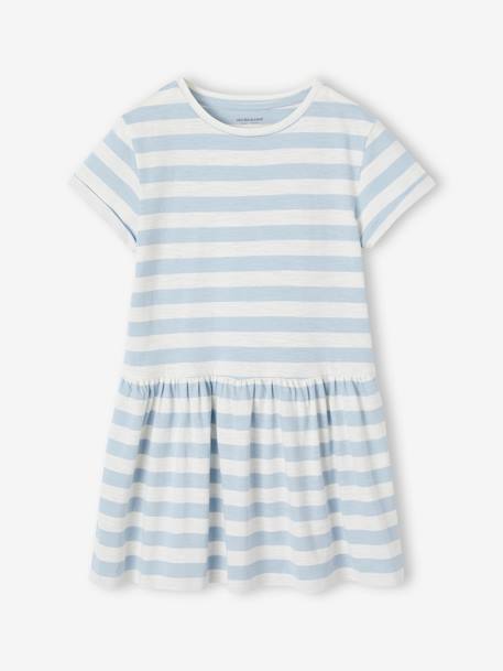 Robe Basics imprimée fille manches courtes blanc imprimé+écru+rayé bleu+rose+rose pâle+rose poudré+vert émeraude+vert foncé imprimé tropical 9 - vertbaudet enfant 