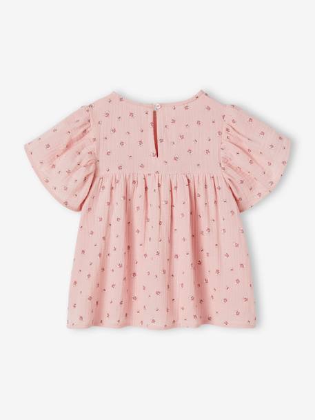 Blouse imprimée en gaze de coton bio fille manches papillon écru+rose 8 - vertbaudet enfant 