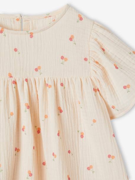 Blouse en gaze de coton bio fille manches papillon écru+rose 4 - vertbaudet enfant 