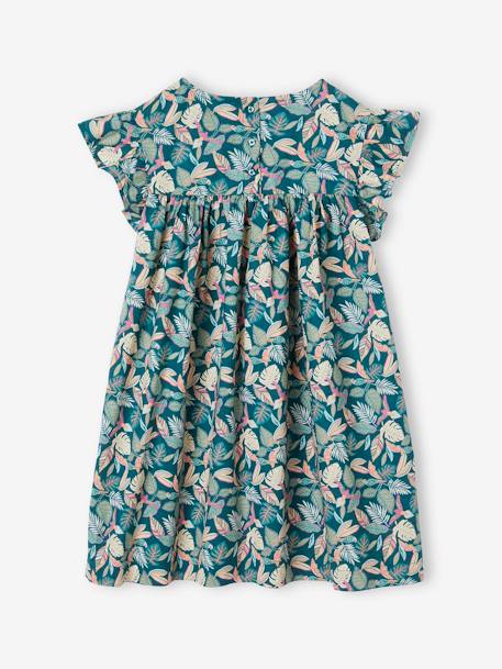 Robe imprimée fille manches courtes à volants écru+rose pâle+vert sapin 9 - vertbaudet enfant 