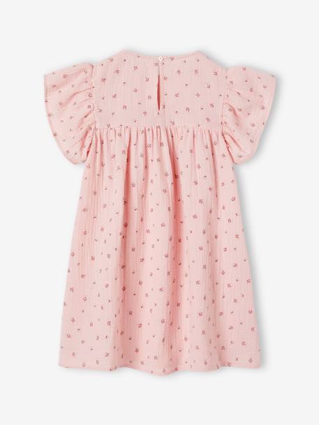 Robe imprimée fleurs en gaze de coton fille bleu grisé+écru+rose 11 - vertbaudet enfant 