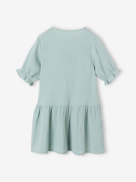 Robe boutonnée en gaze de coton bleu grisé+écru+rouge 2 - vertbaudet enfant 