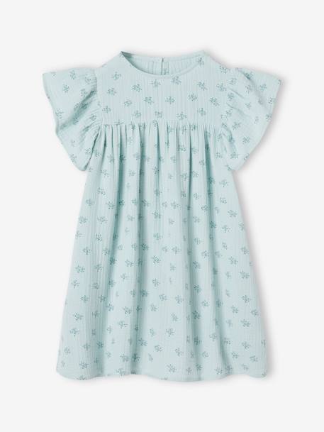 Robe en gaze de coton fille bleu grisé+écru+rose 3 - vertbaudet enfant 