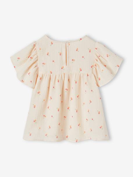 Blouse en gaze de coton bio fille manches papillon écru+rose 3 - vertbaudet enfant 