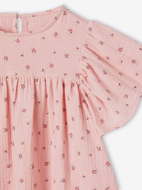 Blouse en gaze de coton bio fille manches papillon écru+rose 9 - vertbaudet enfant 