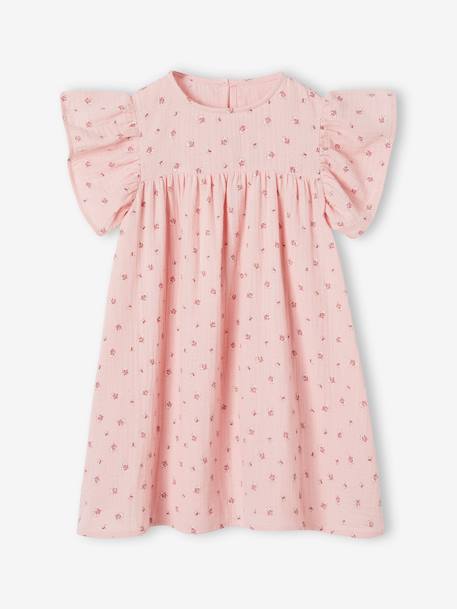 Robe en gaze de coton fille bleu grisé+écru+rose 10 - vertbaudet enfant 