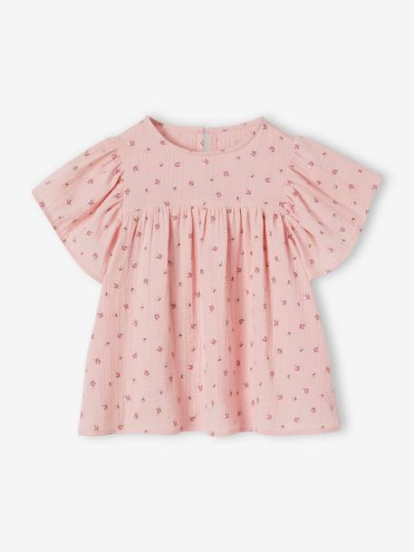 Blouse en gaze de coton bio fille manches papillon écru+rose 7 - vertbaudet enfant 