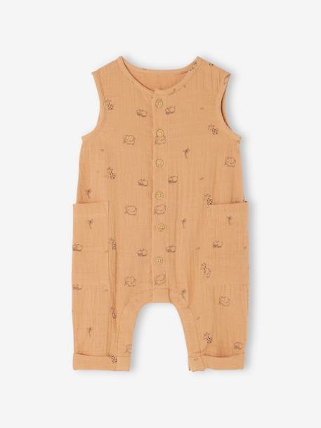 Combinaison en gaze de coton naissance BEIGE CLAIR IMPRIME+cappuccino+écru 4 - vertbaudet enfant 